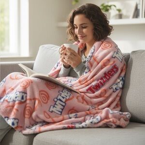 TWIZZLERS HERSHEY NEW - plush throw 50” x 60” - printed both sides - soft & warm